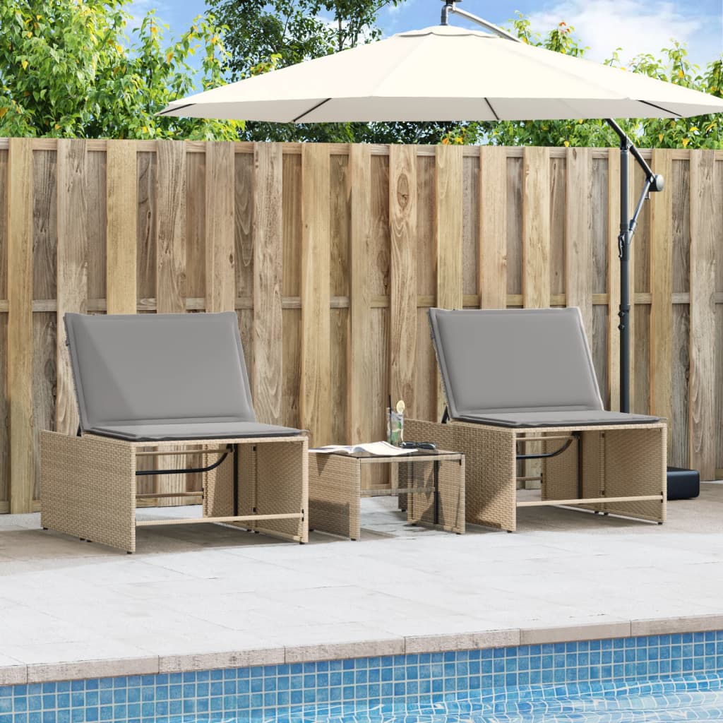 Espreguiçadeiras modulares com mesa 2 pcs vime PE bege
