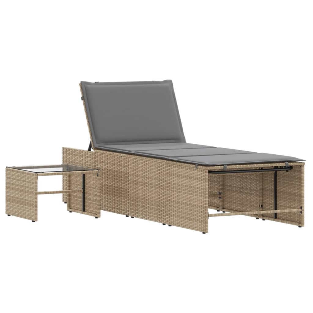 Espreguiçadeiras modulares com mesa 2 pcs vime PE bege