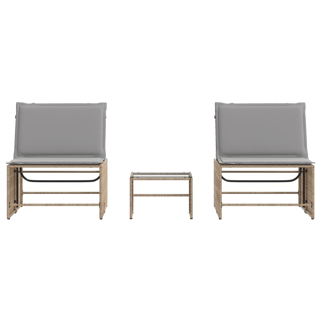 Espreguiçadeiras modulares com mesa 2 pcs vime PE bege