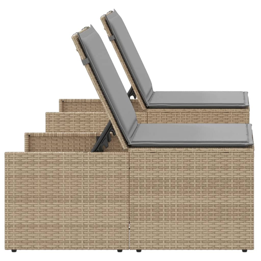 Espreguiçadeiras modulares com mesa 2 pcs vime PE bege