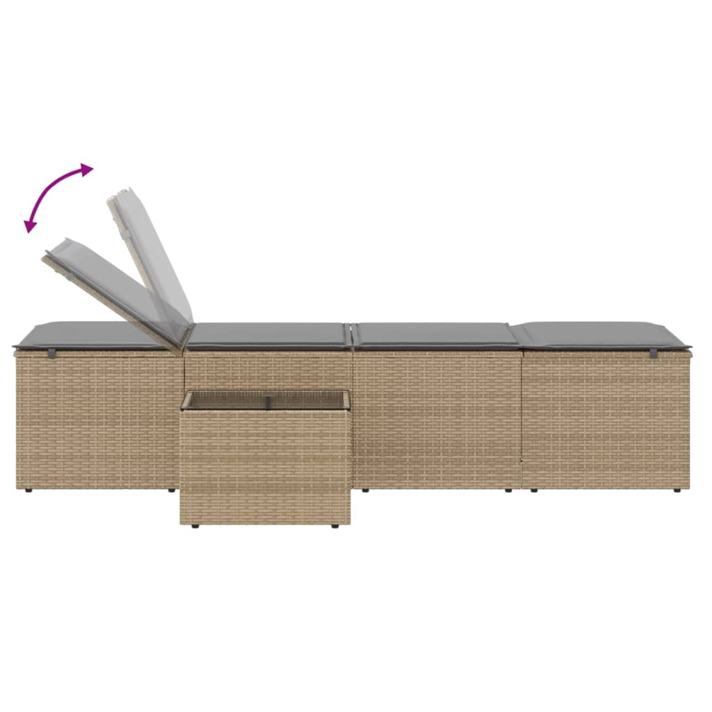 Espreguiçadeiras modulares com mesa 2 pcs vime PE bege