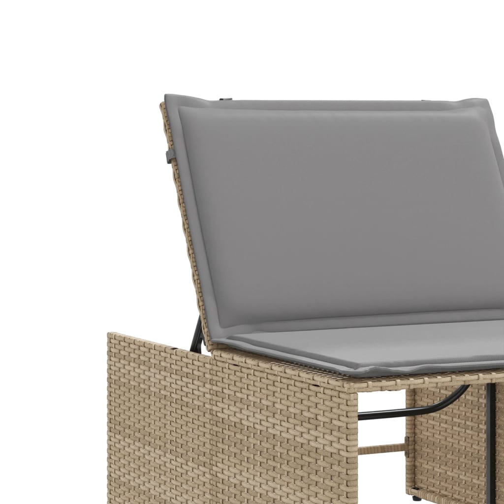 Espreguiçadeiras modulares com mesa 2 pcs vime PE bege