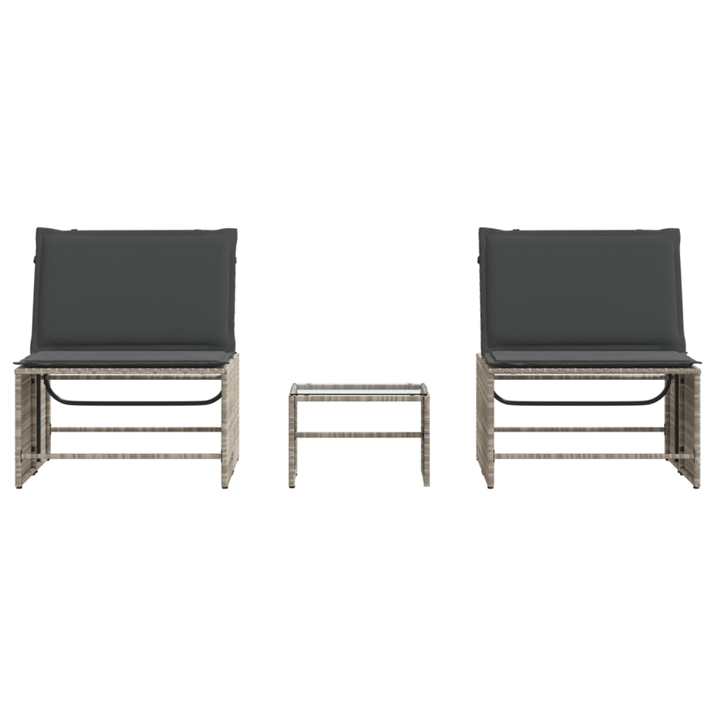 Espreguiçadeiras modulares com mesa 2 pcs vime PE cinzento-claro