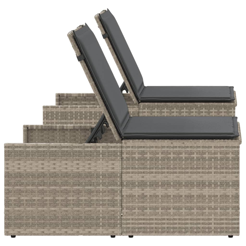 Espreguiçadeiras modulares com mesa 2 pcs vime PE cinzento-claro