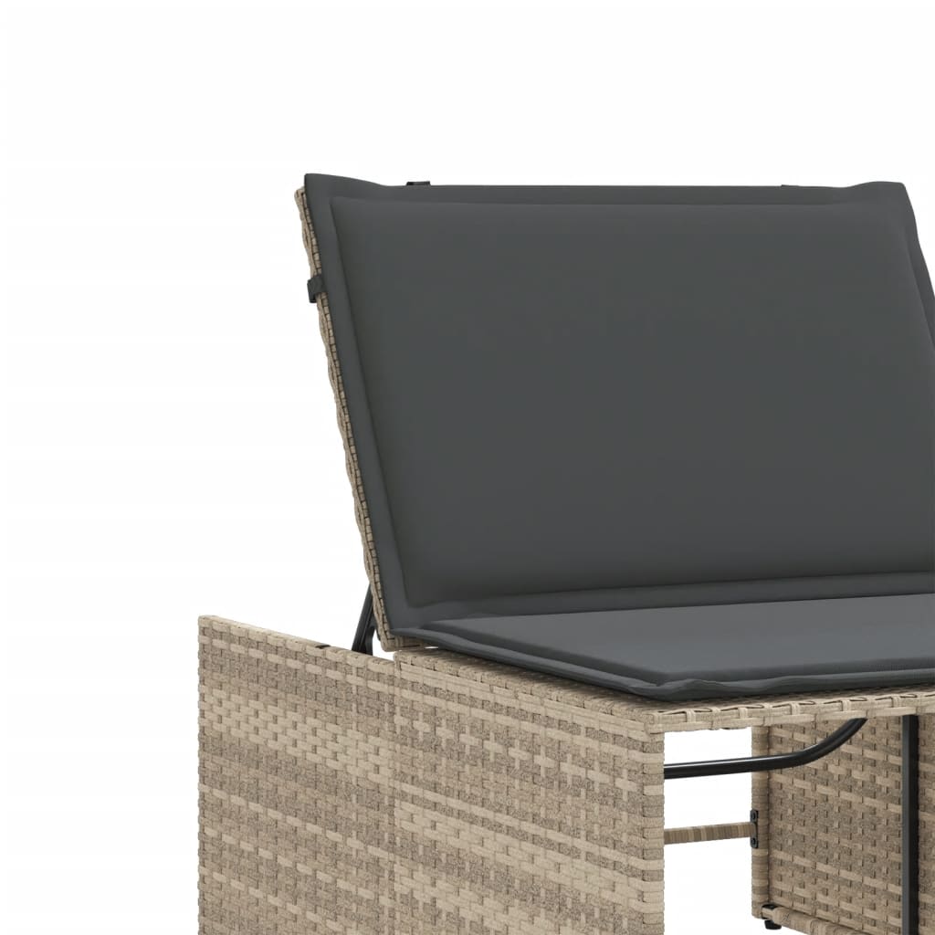 Espreguiçadeiras modulares com mesa 2 pcs vime PE cinzento-claro