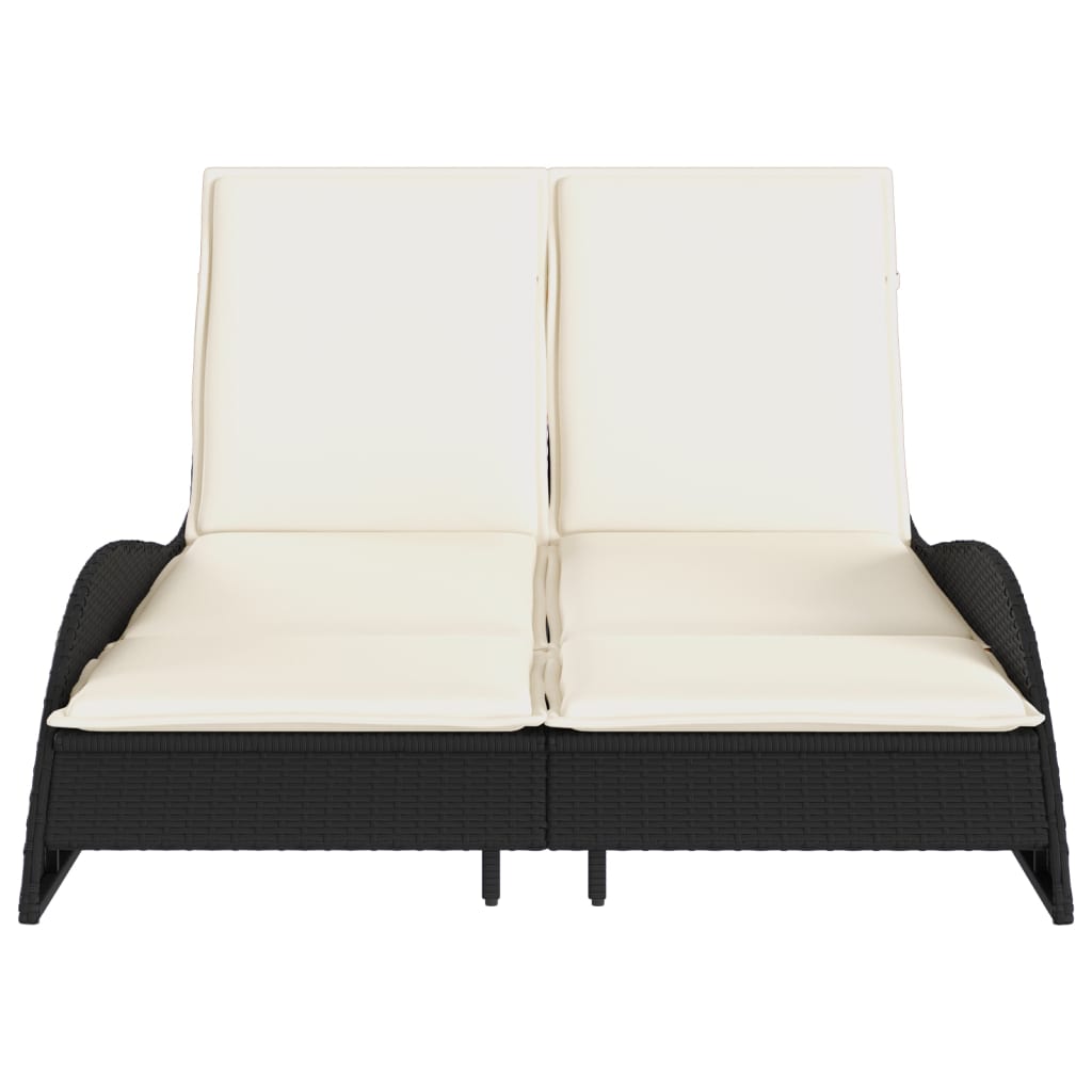 Espreguiçadeira com almofadões 114x205x73 cm vime PE preto