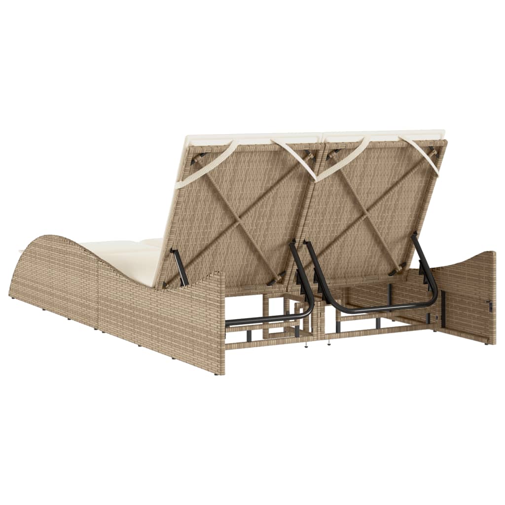 Espreguiçadeira com almofadões 114x205x73 cm vime PE bege