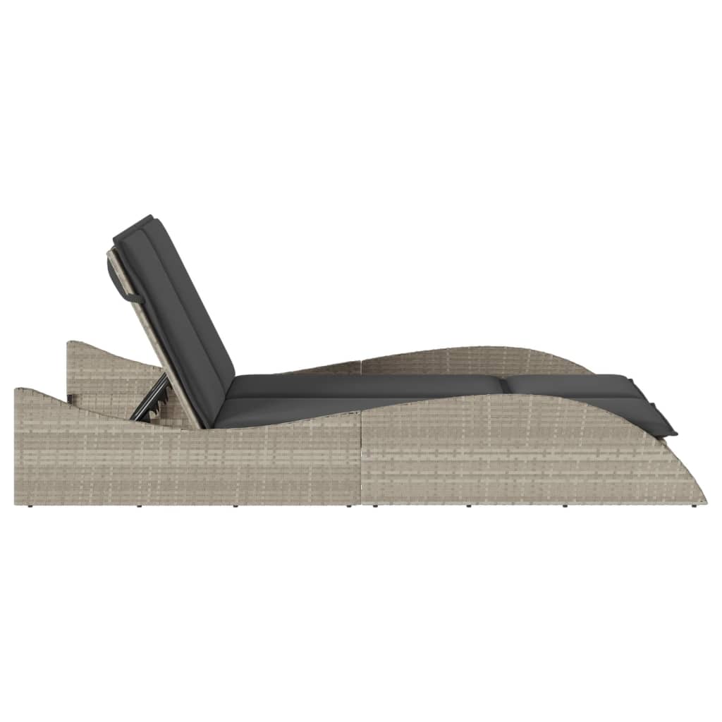 Espreguiçadeira c/ almofadões 114x205x73 cm vime PE cinza-claro