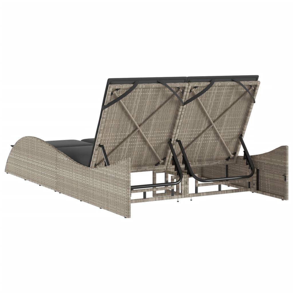 Espreguiçadeira c/ almofadões 114x205x73 cm vime PE cinza-claro