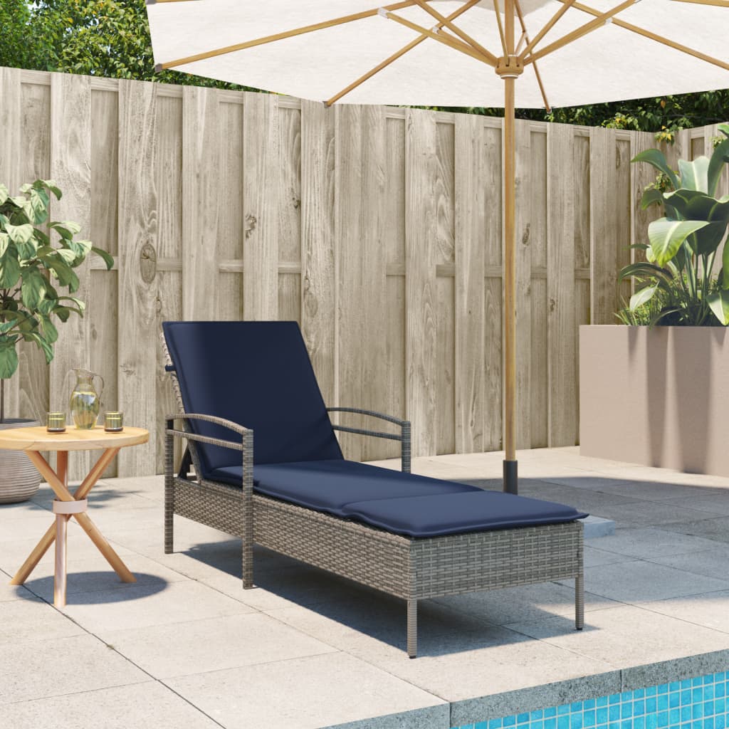 Espreguiçadeira com almofada cinza 63x200x81 cm vime sintético (apenas EUA)
