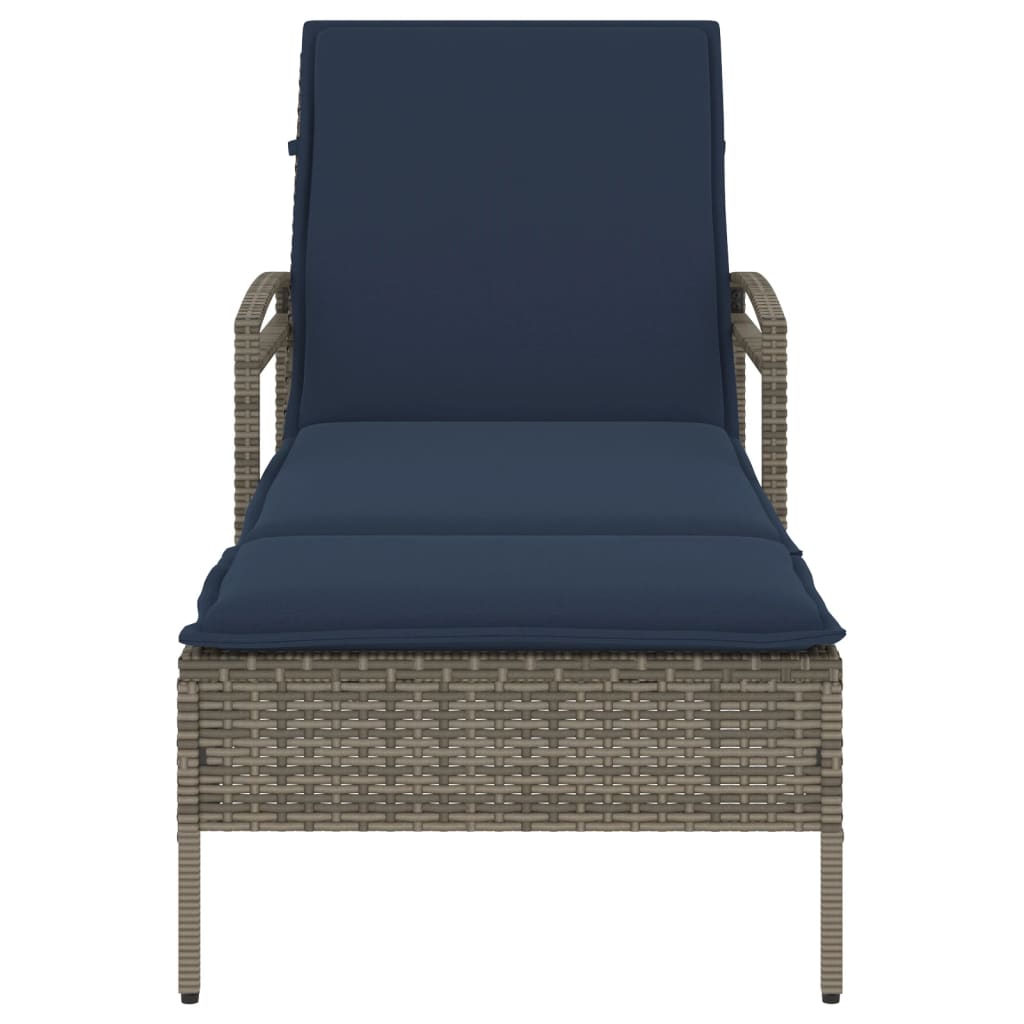 Espreguiçadeira com almofada cinza 63x200x81 cm vime sintético (apenas EUA)