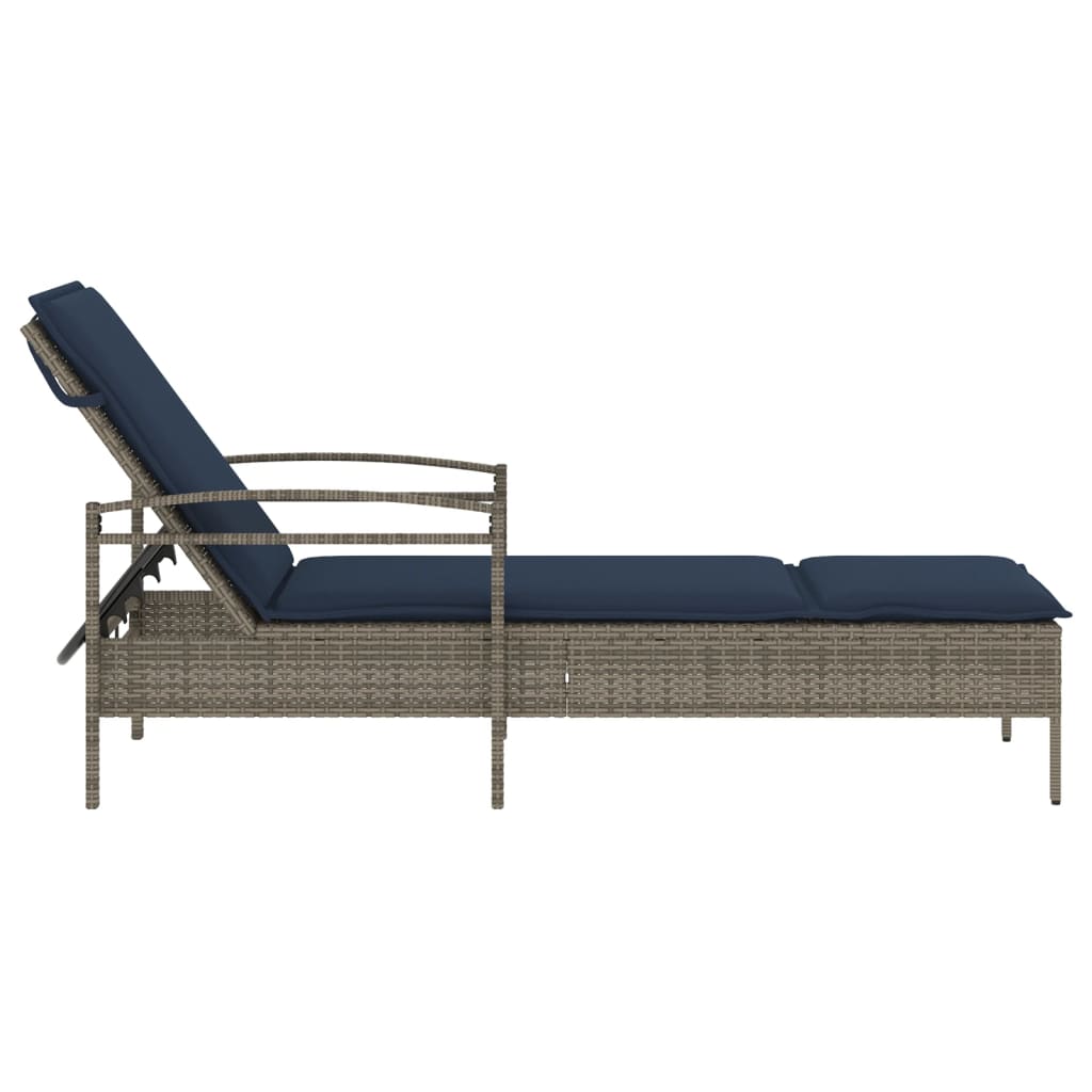 Espreguiçadeira com almofada cinza 63x200x81 cm vime sintético (apenas EUA)