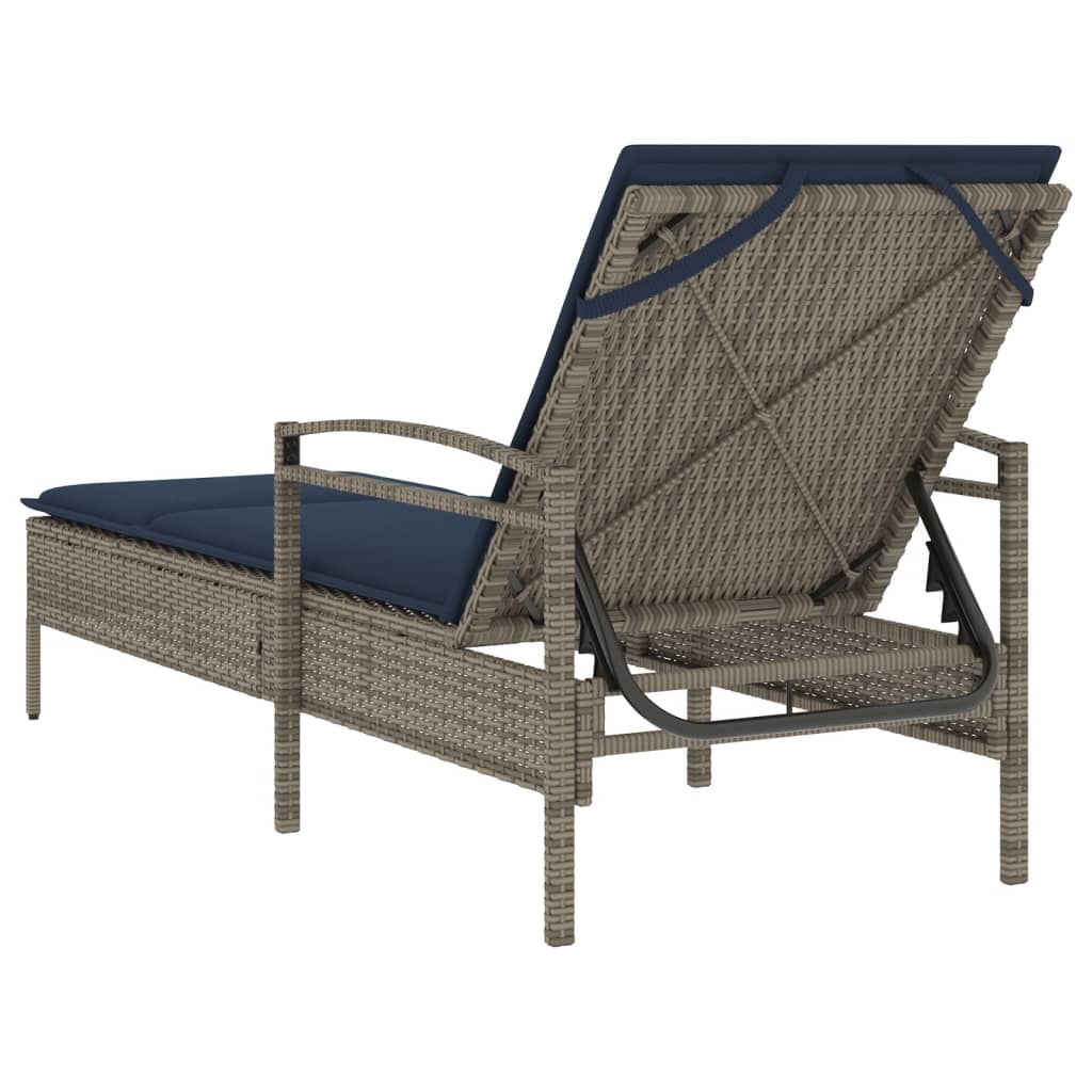 Espreguiçadeira com almofada cinza 63x200x81 cm vime sintético (apenas EUA)