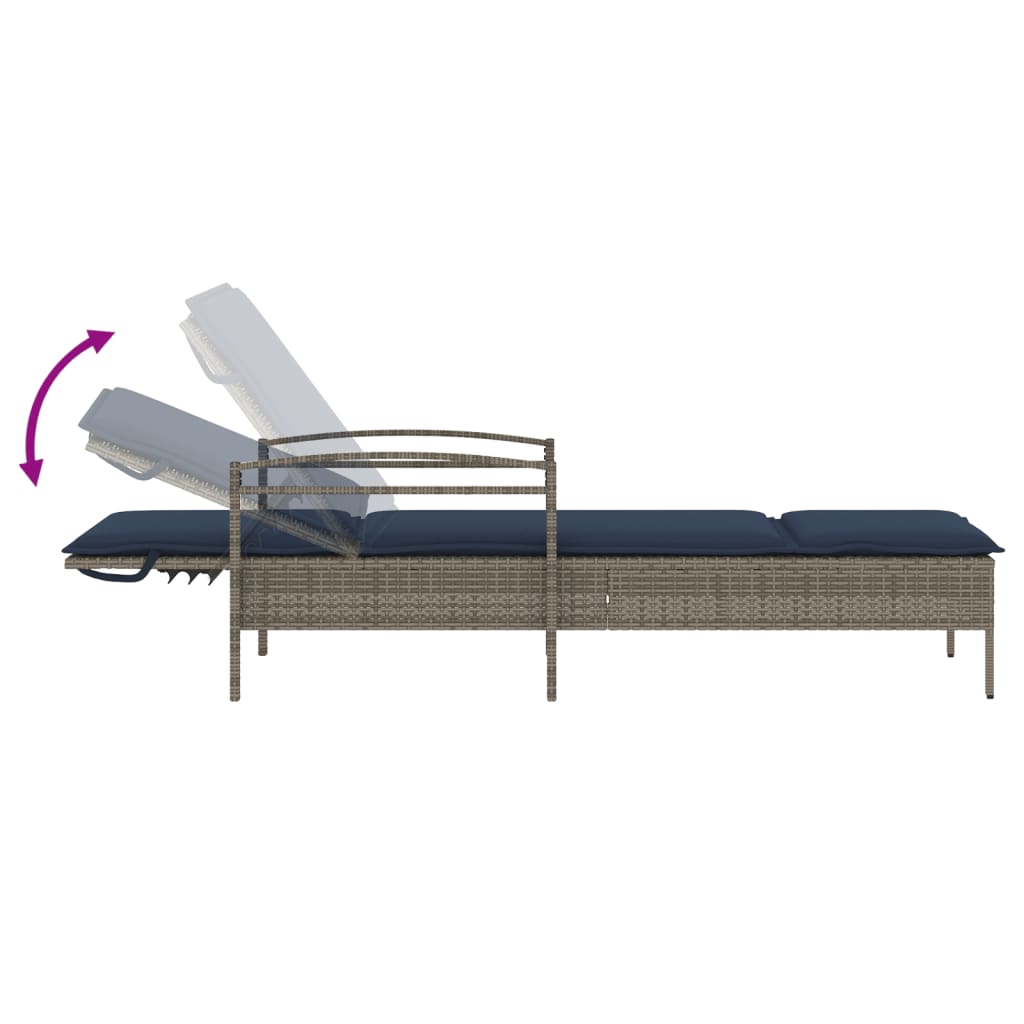 Espreguiçadeira com almofada cinza 63x200x81 cm vime sintético (apenas EUA)