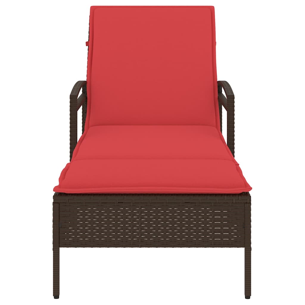 Espreguiçadeira com almofada marrom 63x200x81 cm vime sintético (apenas EUA)
