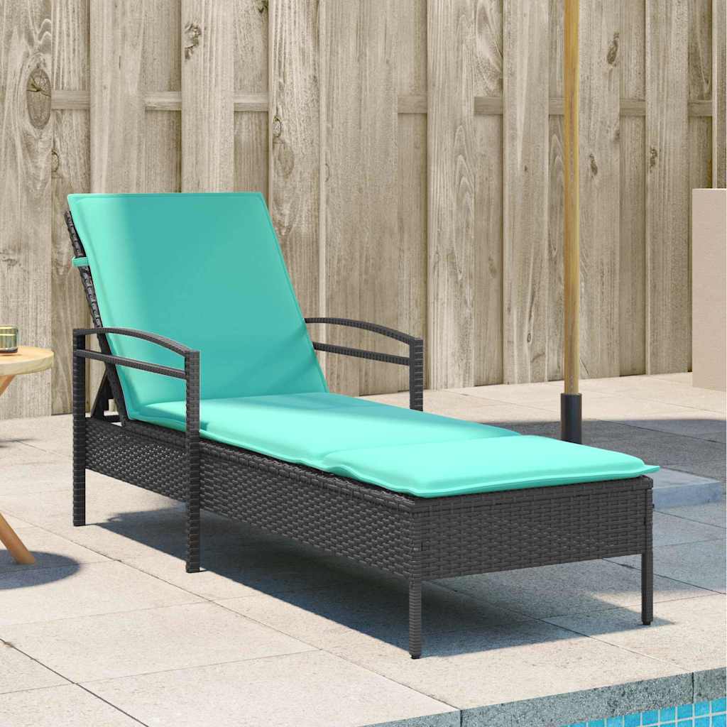 Espreguiçadeira com almofada preta 63x200x81 cm vime sintético (apenas EUA)