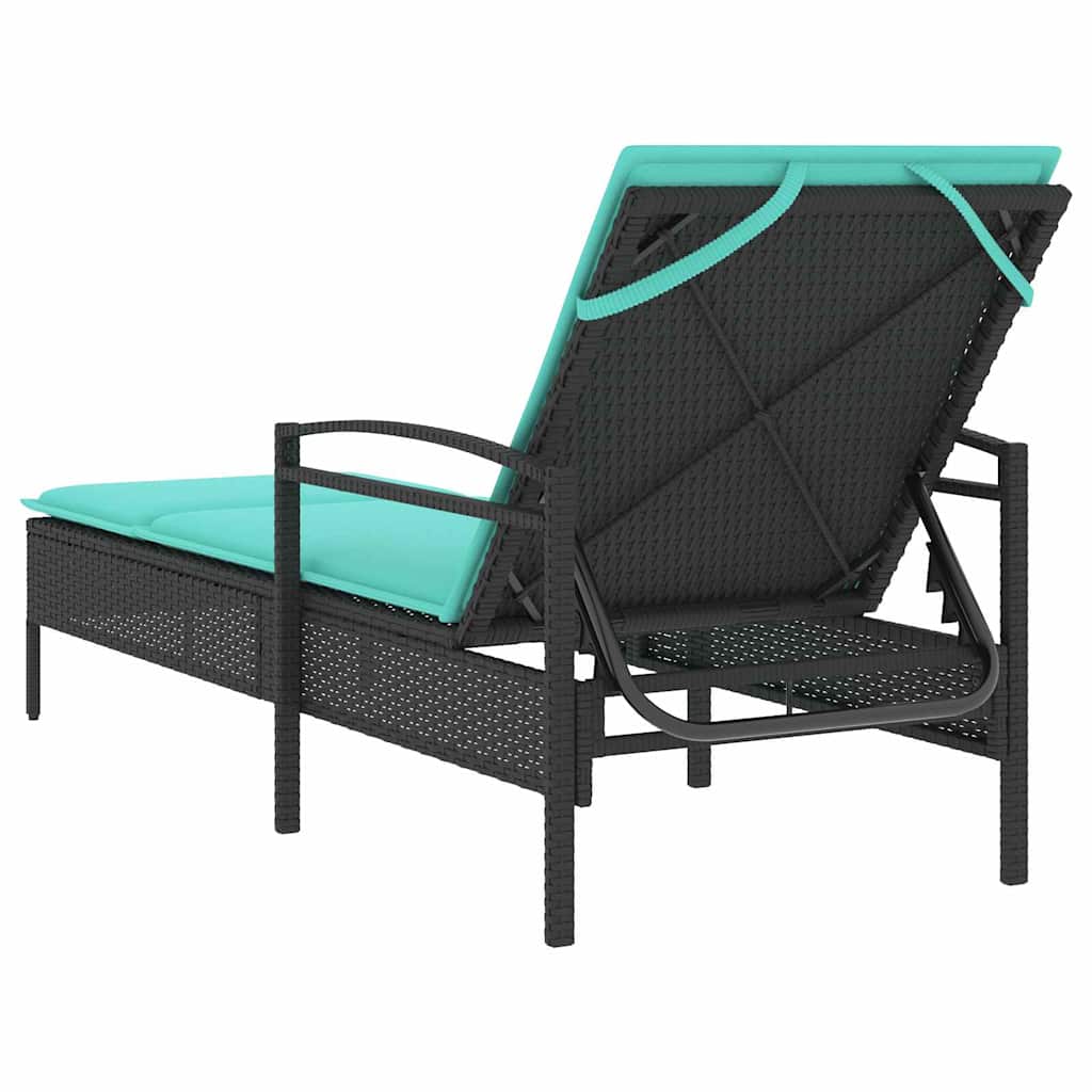 Espreguiçadeira com almofada preta 63x200x81 cm vime sintético (apenas EUA)