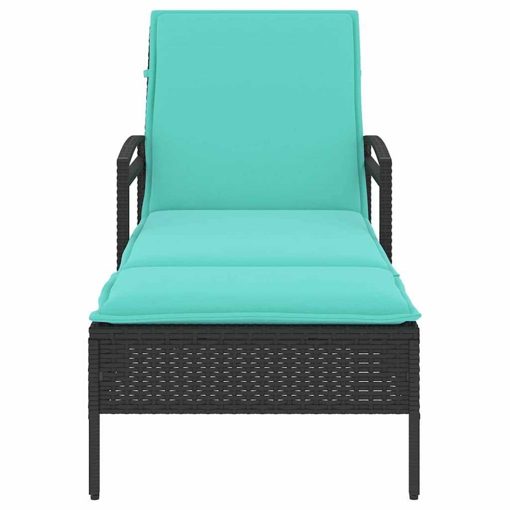 Espreguiçadeira com almofada preta 63x200x81 cm vime sintético (apenas EUA)