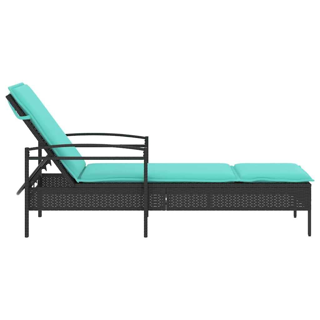 Espreguiçadeira com almofada preta 63x200x81 cm vime sintético (apenas EUA)