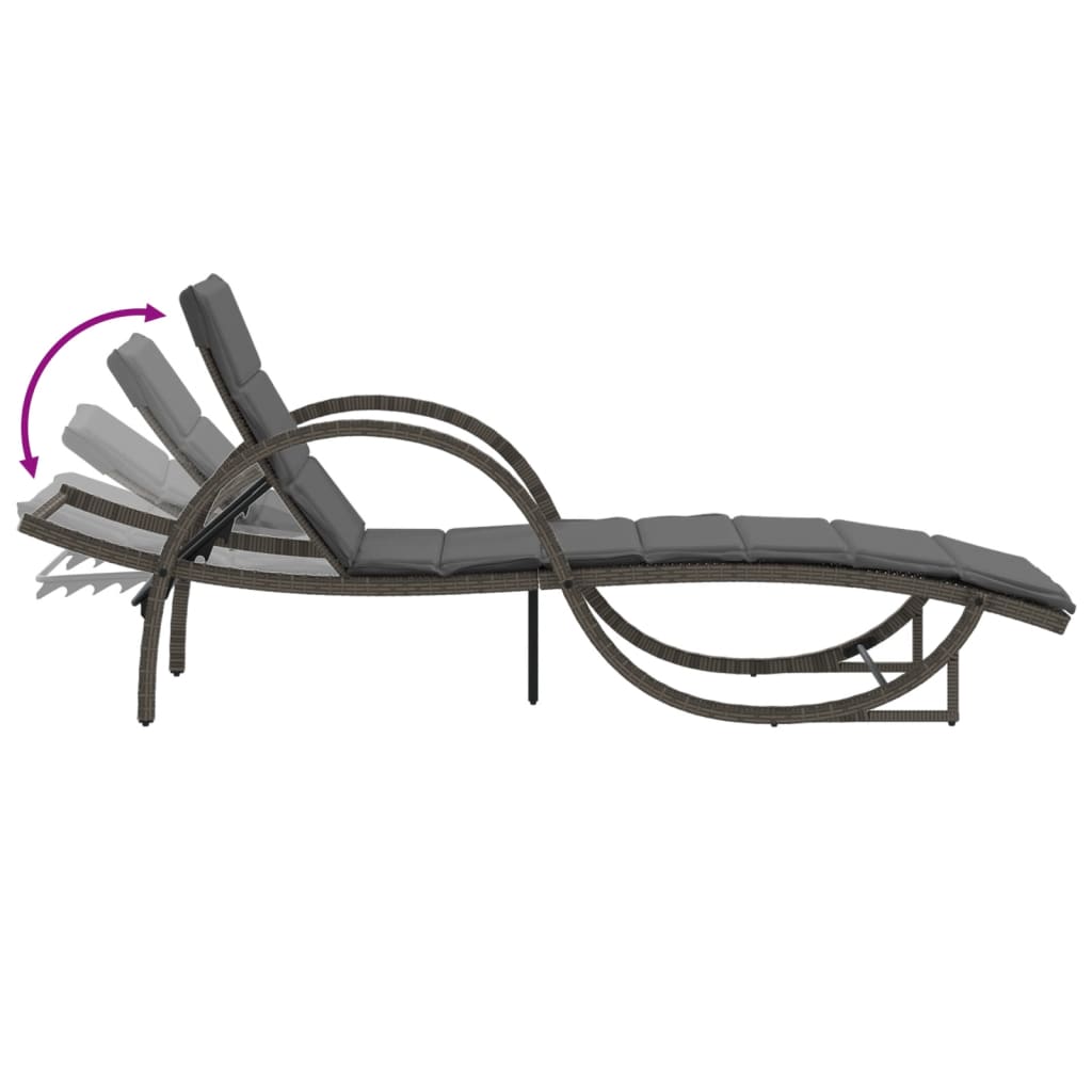 Espreguiçadeiras com mesa 2 pcs vime PE cinzento
