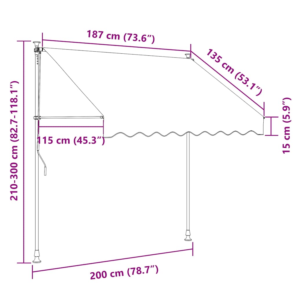 Toldo retrátil 200x115 cm tecido e aço cor creme