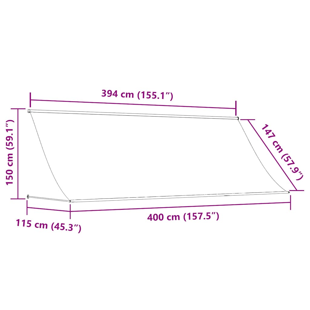 Toldo retrátil 400x150 cm tecido e aço cor creme
