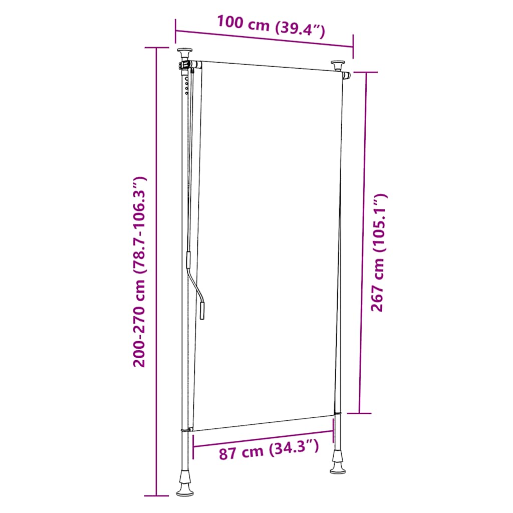 Estore de rolo para exterior 100x270cm tecido/aço azul e branco