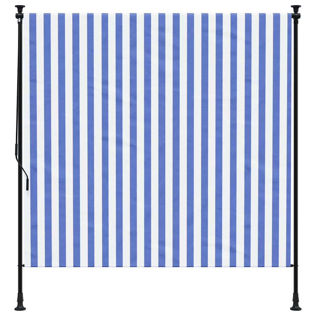 Estore de rolo para exterior 200x270cm tecido/aço azul e branco
