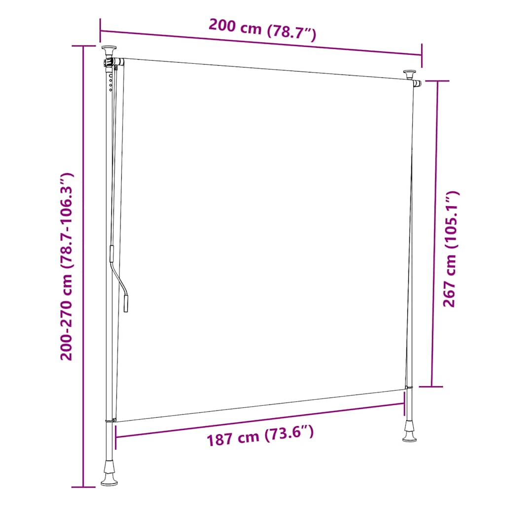 Estore de rolo para exterior 200x270cm tecido/aço azul e branco