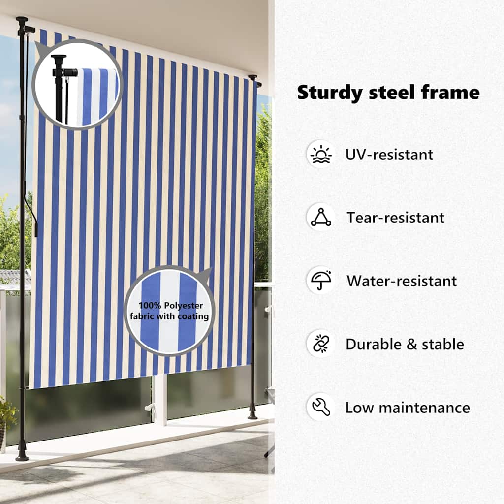 Estore de rolo para exterior 200x270cm tecido/aço azul e branco