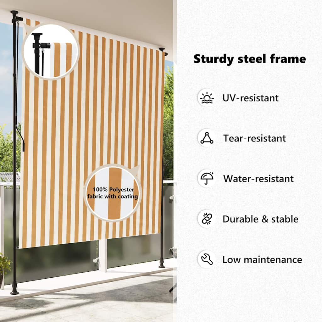 Estore de rolo exterior 150x270 cm tecido/aço laranja e branco