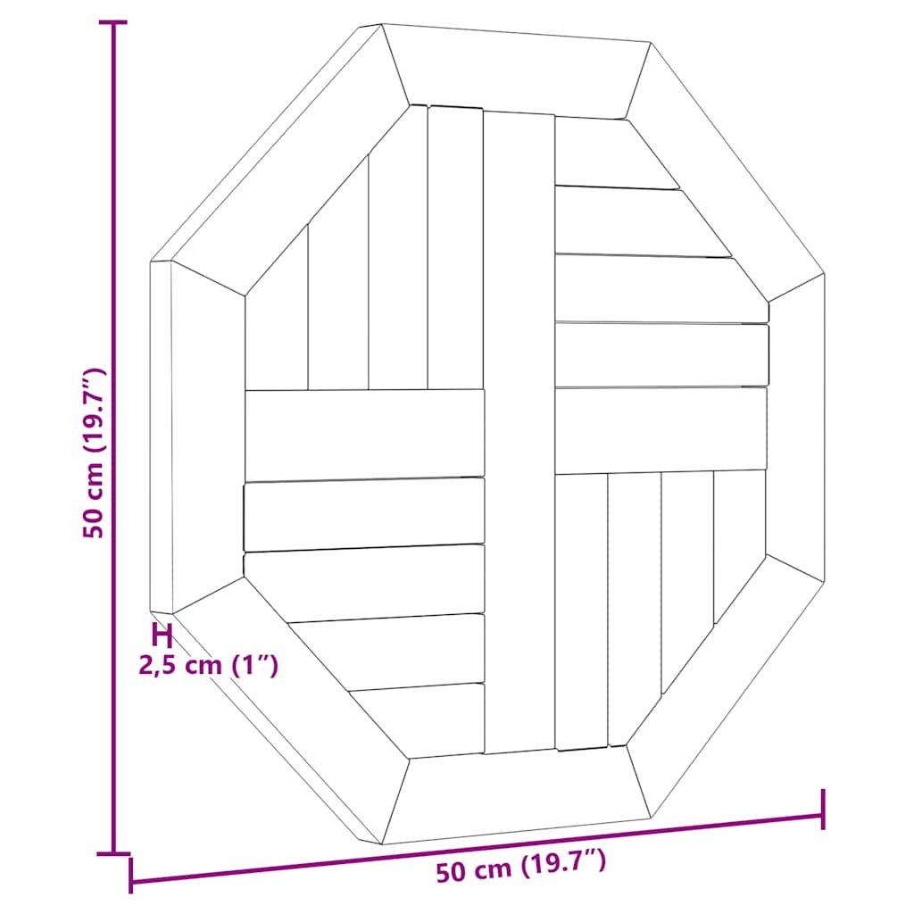 Tampo de mesa octogonal 50x50x2,5 cm madeira de teca maciça