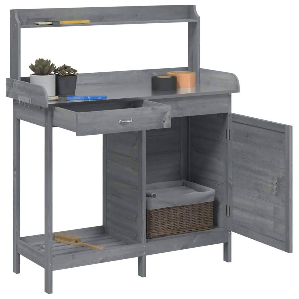Mesa de cultivo c/ armário 110,5x45x124,5 cm abeto maciço cinza