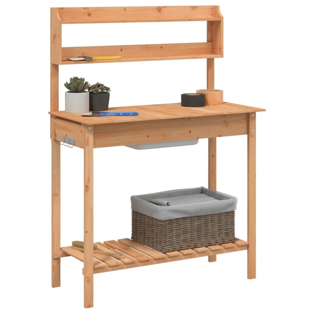 Mesa de cultivo com pia 147,5x44x139,5 cm abeto maciço castanho