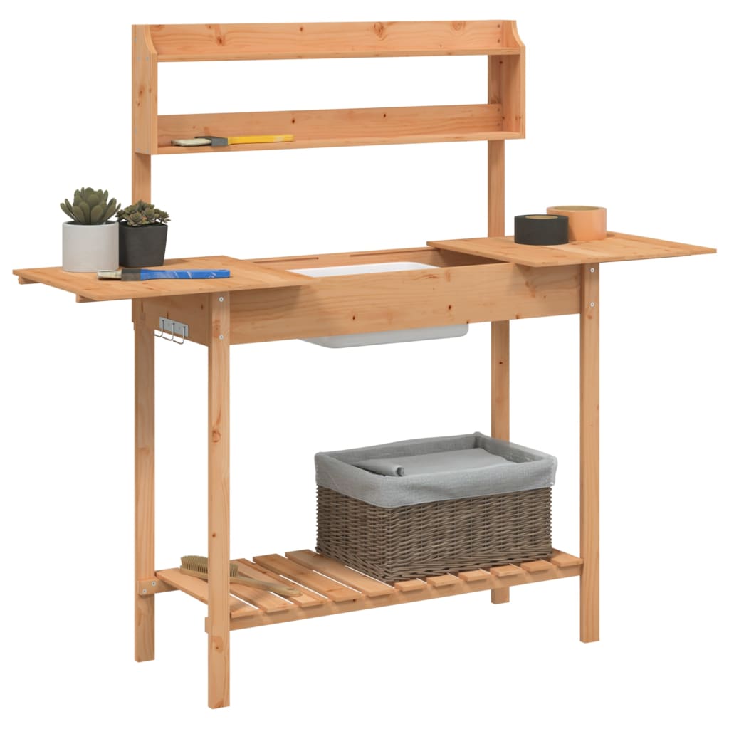 Mesa de cultivo com pia 147,5x44x139,5 cm abeto maciço castanho