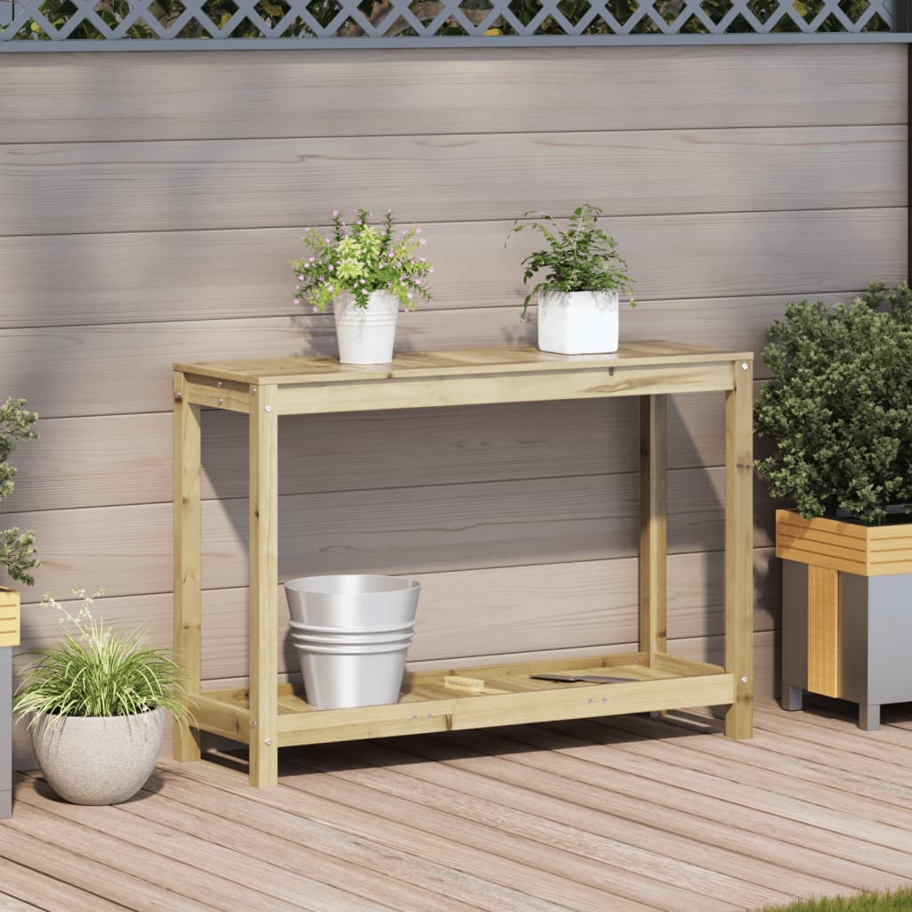 Mesa de jardinagem c/ prateleira 108x35x75 cm pinho impregnado