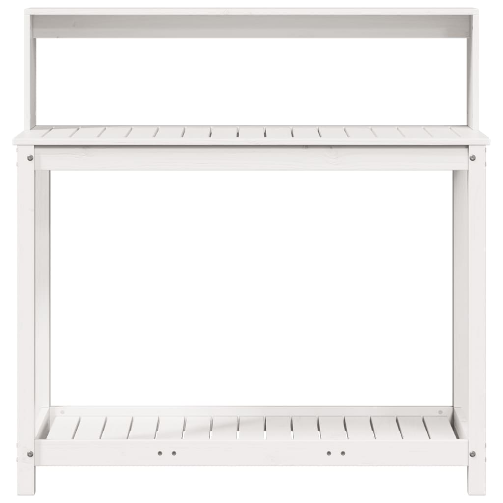 Mesa de jardinagem com prateleiras madeira pinho maciça branco