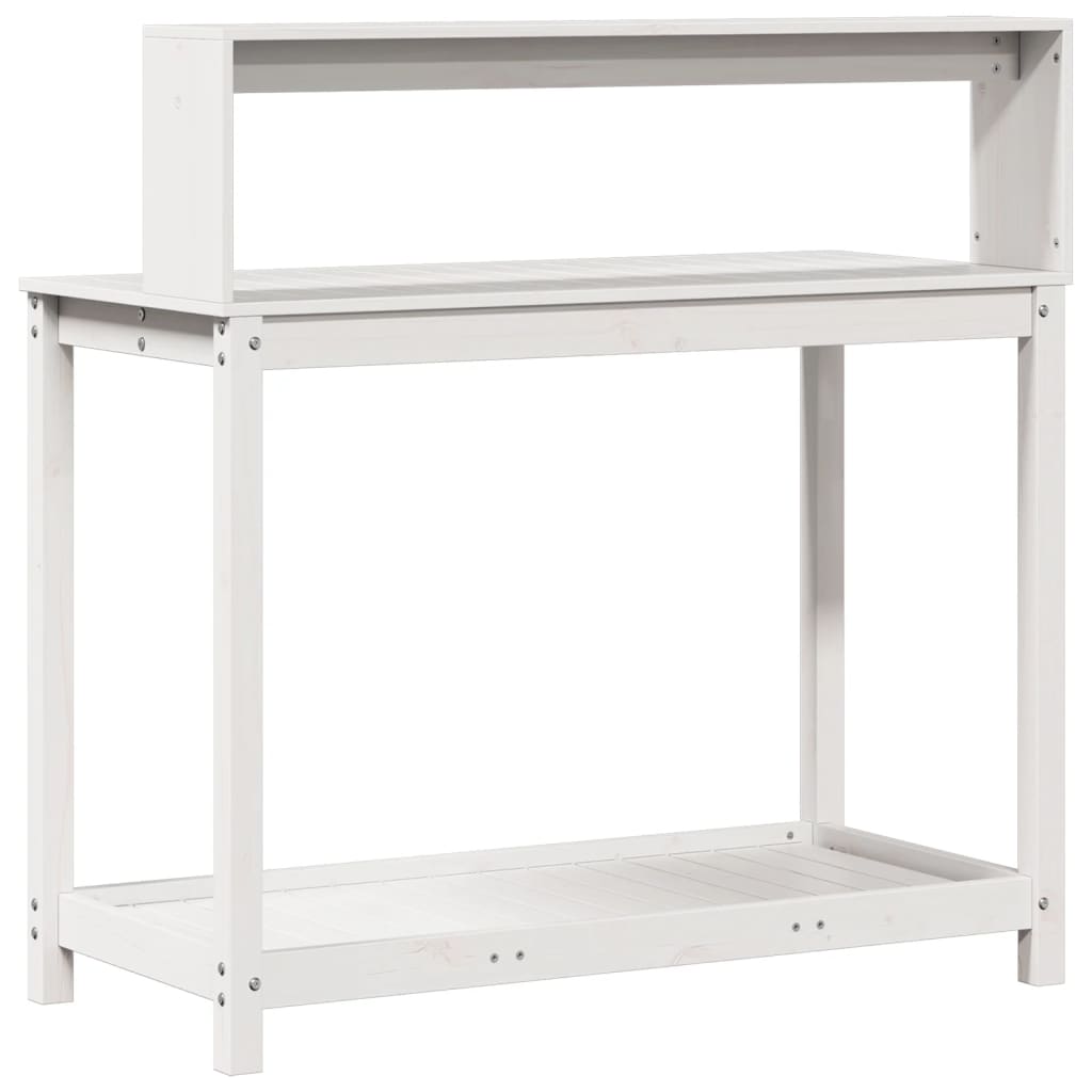 Mesa de jardinagem com prateleiras madeira pinho maciça branco