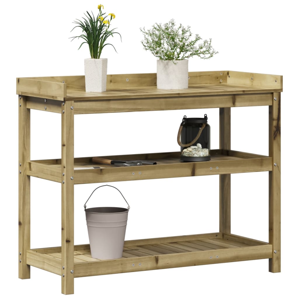 Mesa jardinagem c/ prateleiras 108x45x86,5 cm pinho impregnado