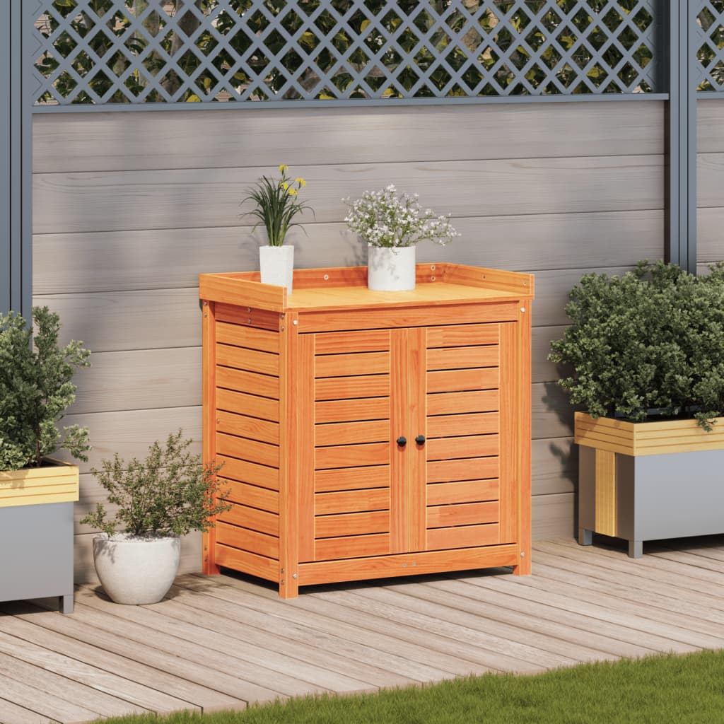 Mesa de jardinagem c/ prateleiras madeira pinho maciça castanho