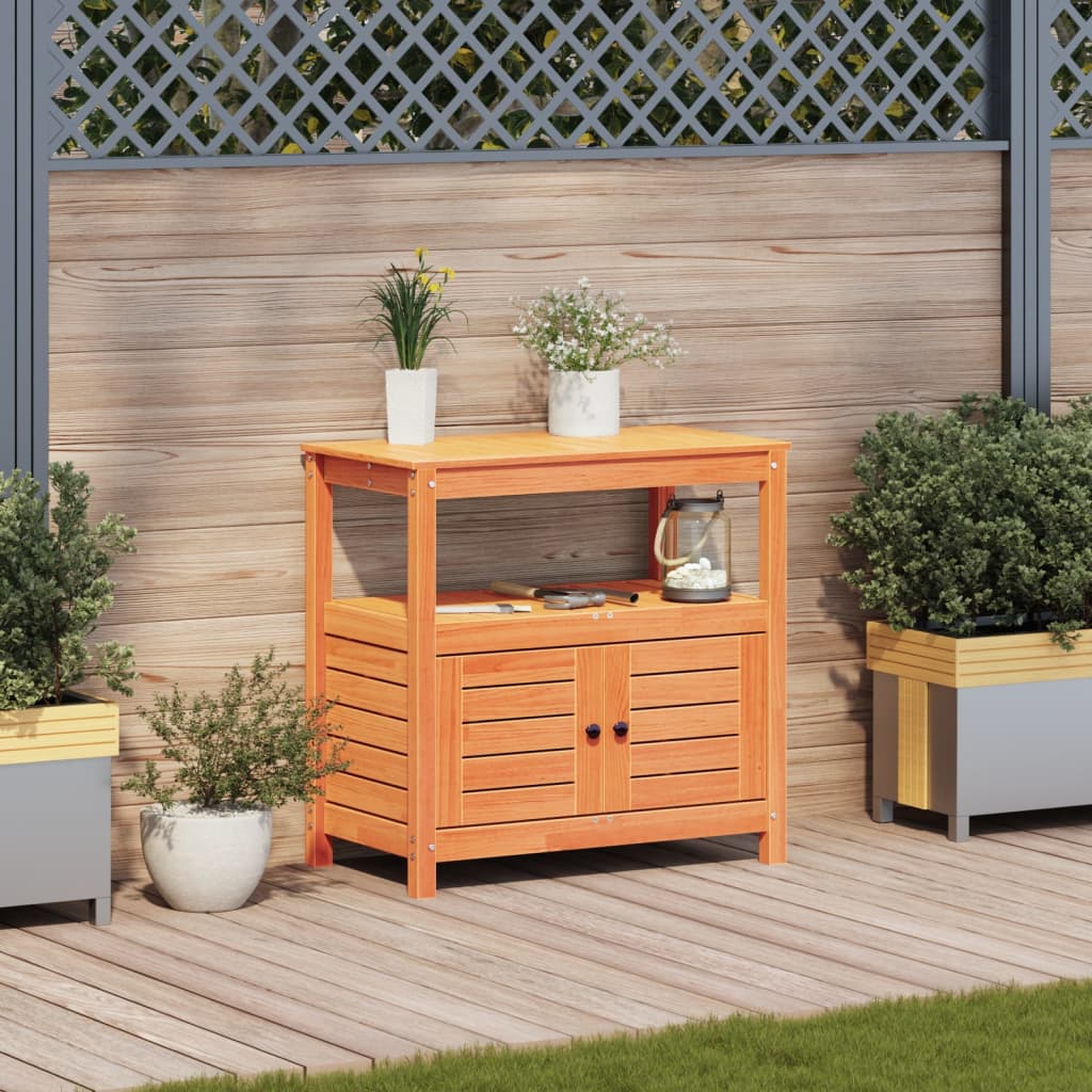 Mesa de jardinagem c/ prateleiras madeira pinho maciça castanho