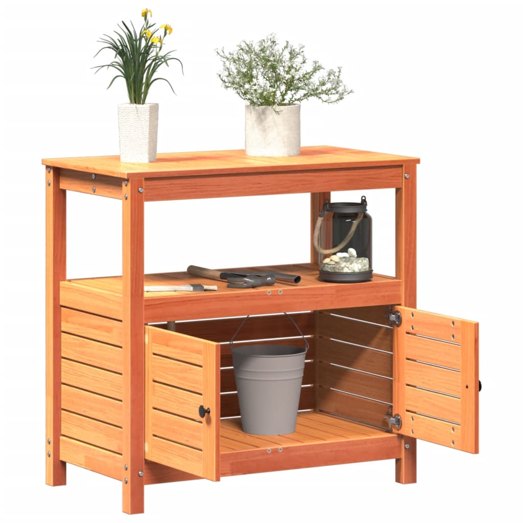 Mesa de jardinagem c/ prateleiras madeira pinho maciça castanho