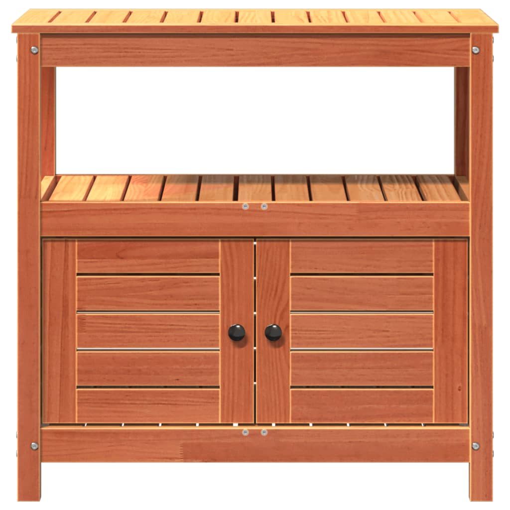 Mesa de jardinagem c/ prateleiras madeira pinho maciça castanho
