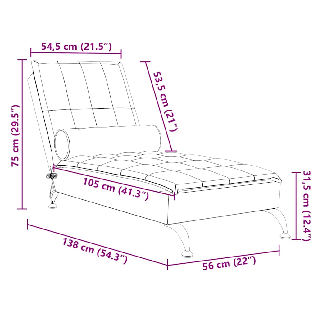 Chaise lounge de massagem com rolo tecido cinza-acastanhado