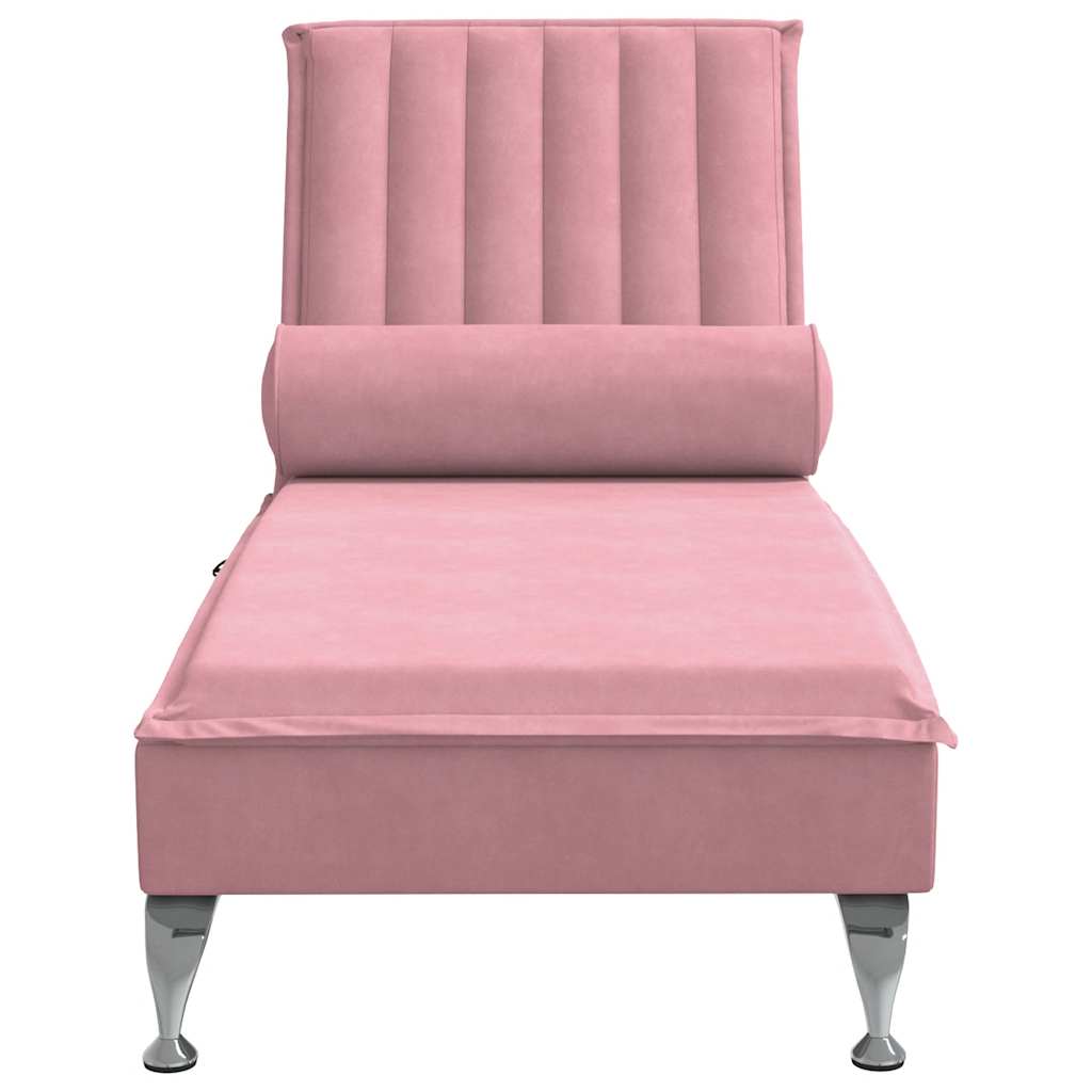 Chaise lounge de massagem com rolo veludo rosa