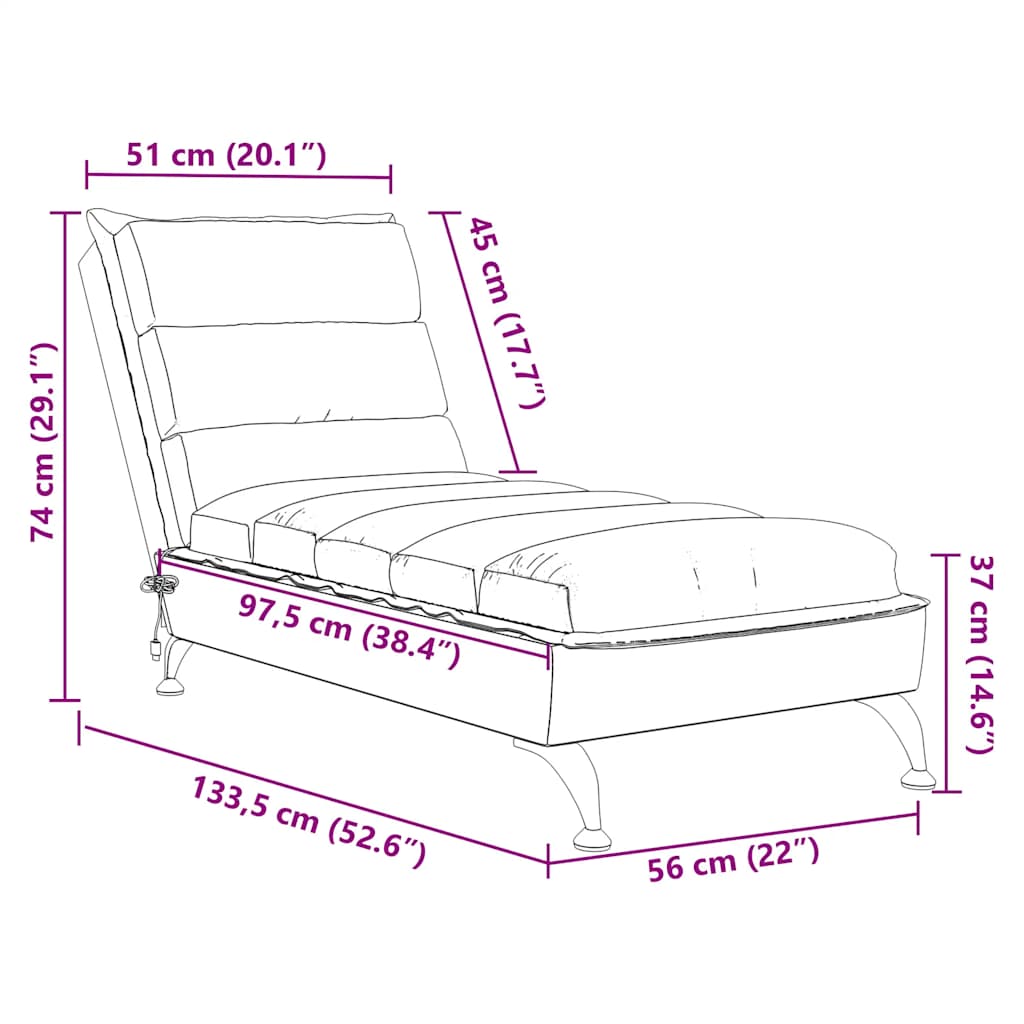 Chaise lounge de massagem com almofadões tecido cinzento-claro