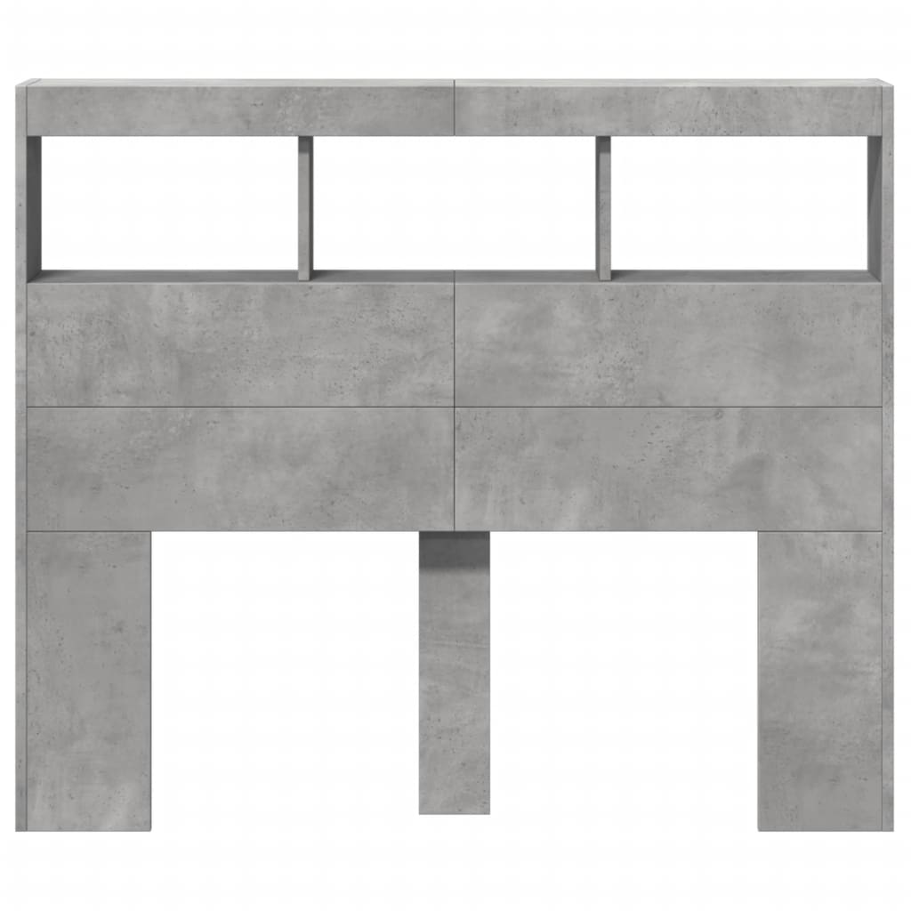 Armário de cabeceira c/ luzes LED 120x17x102cm cinzento cimento