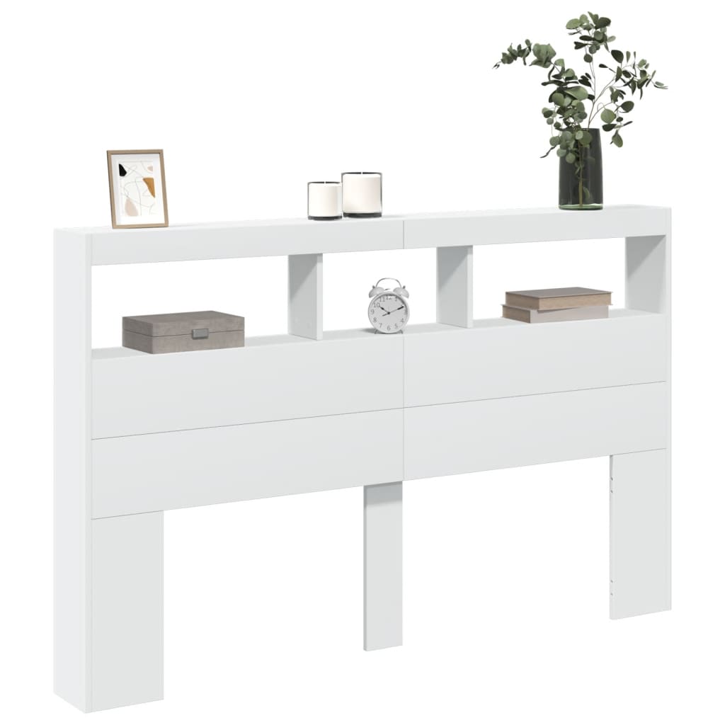 Armário de cabeceira com luzes LED 160x17x102 cm branco