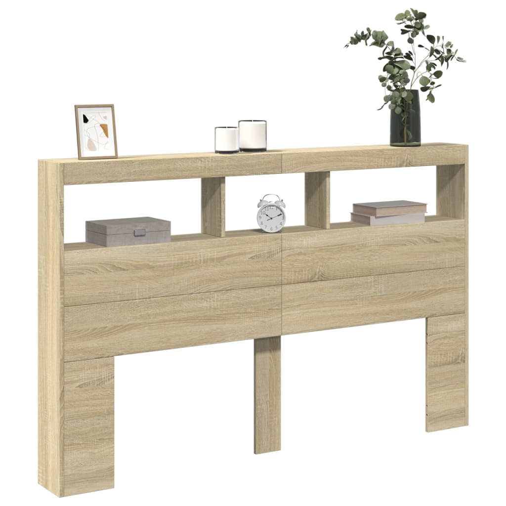 Armário de cabeceira c/ luzes LED 160x17x102 cm carvalho sonoma