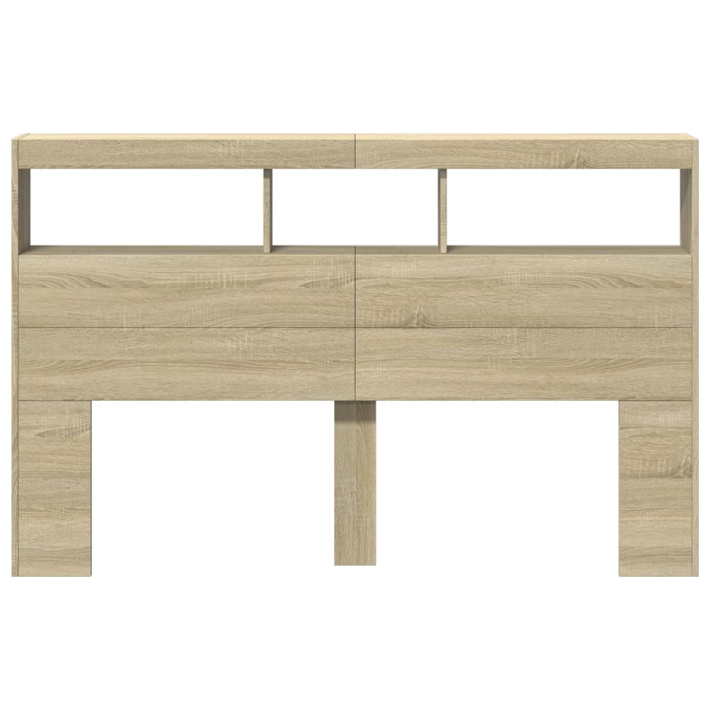 Armário de cabeceira c/ luzes LED 160x17x102 cm carvalho sonoma